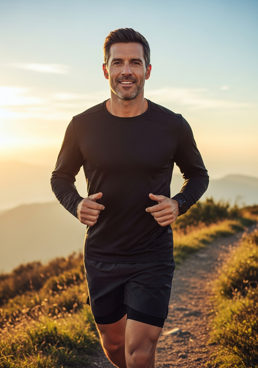 Athletic man jogging outdoors